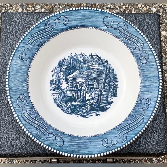 Royal China CURRIER & IVES Blue Scroll MAPLE SUGARING Rimmmed 9” Vegetable Bowl - Picture 1 of 16